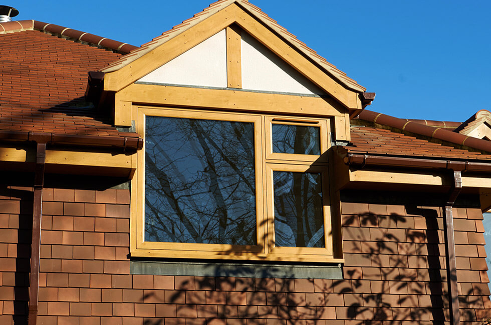 Golden oak flush sash windows