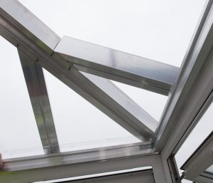 Close-up of the aluminium framework used in the Equinox tiled roof system for conservatory roofing.